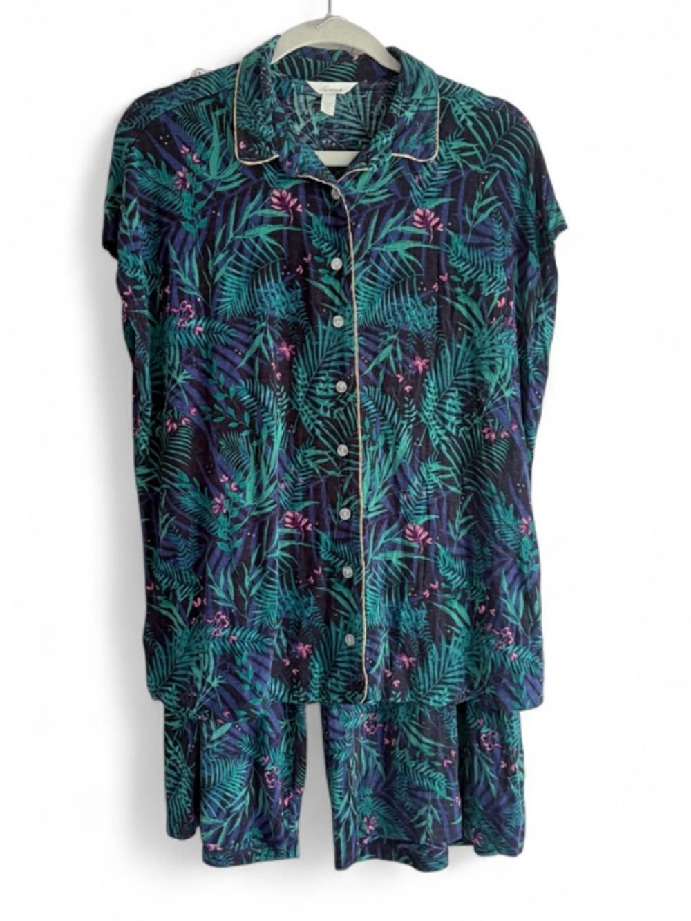 Soma Tropical Print Short Sleeve Crop Pant Pajama Set Size L